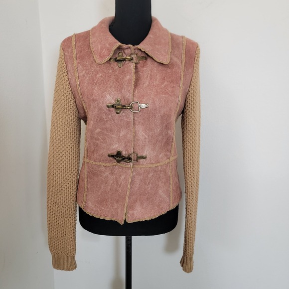Jackets & Blazers - VTG Y2K Wool Faux Shearling Knit Toggle Cardigan Jacket Large Retro Boho Western